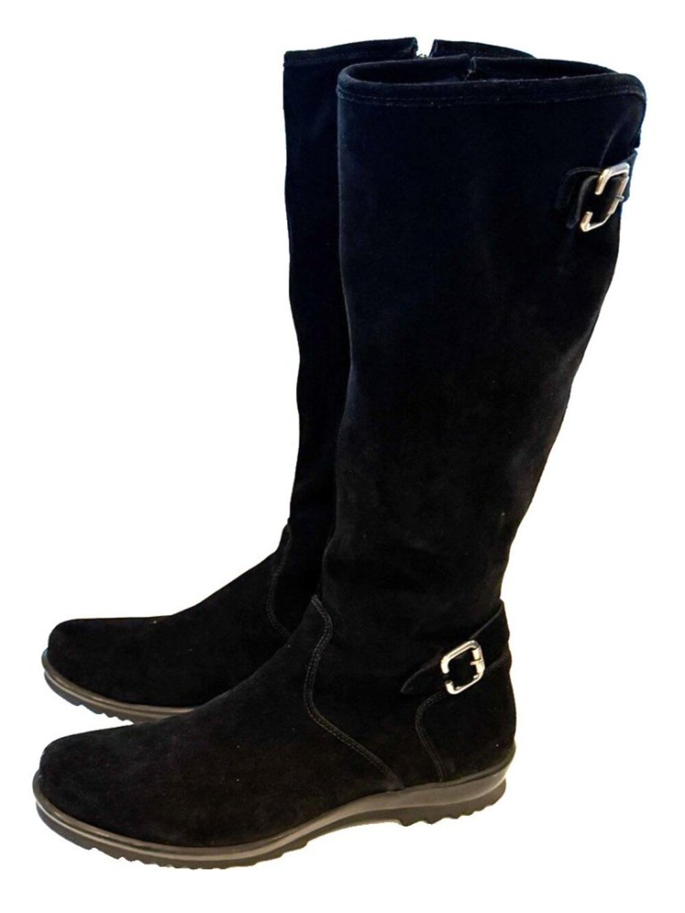 La Canadienne Women's Black Suede Knee High Double Buckle Riding Boots Size 11